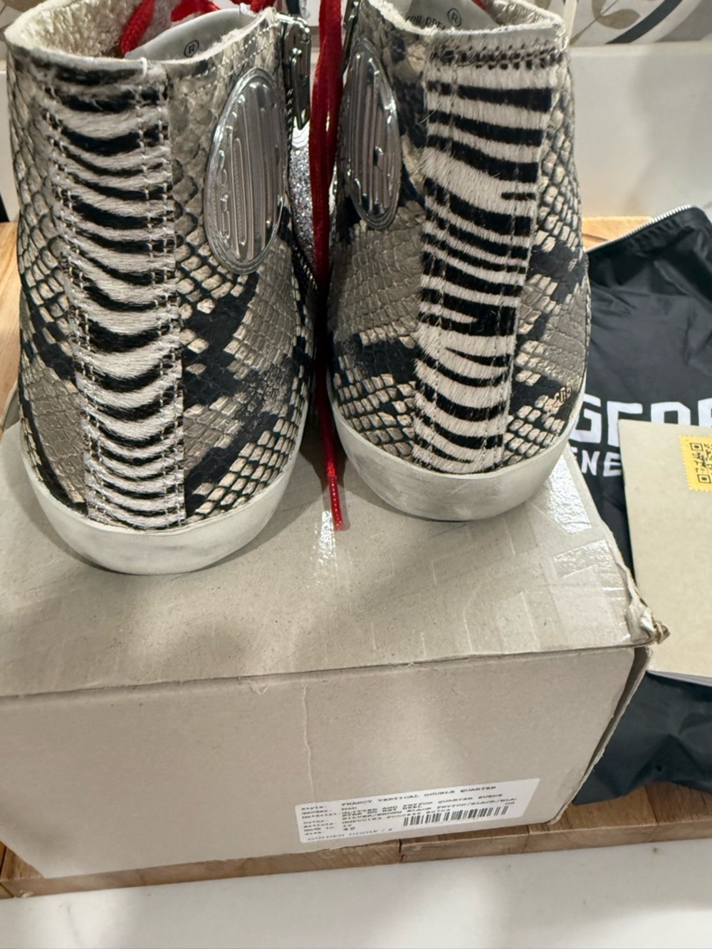 Golden Goose Multi-Texture High-Top Sneakers with Red Laces - Picture 2 of 13